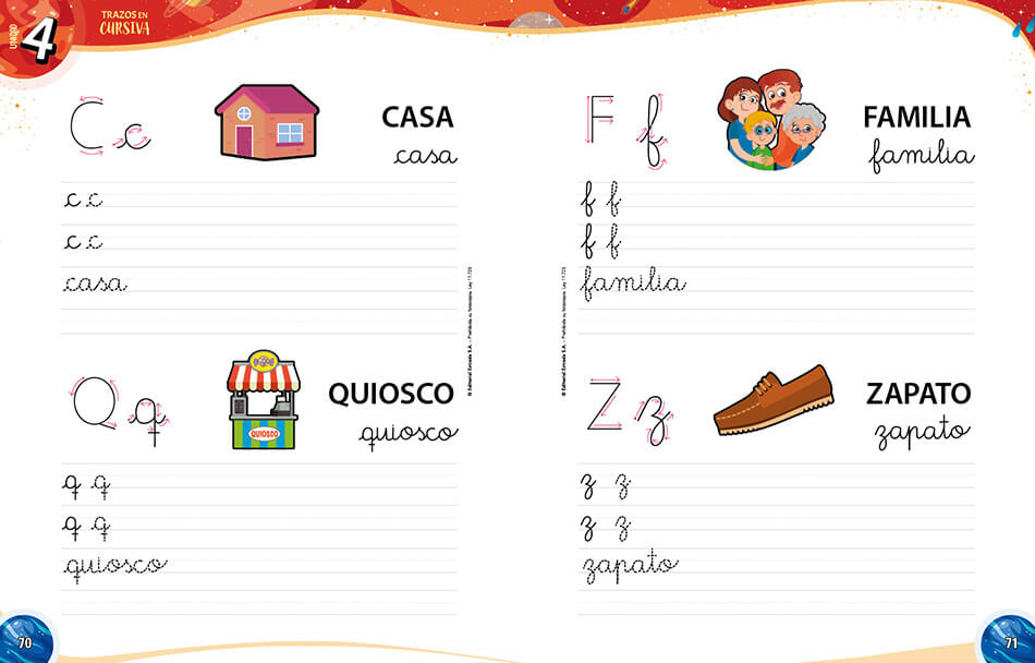 Muestra Cuadernillo: 1 doble de caligrafía. Página 70-71